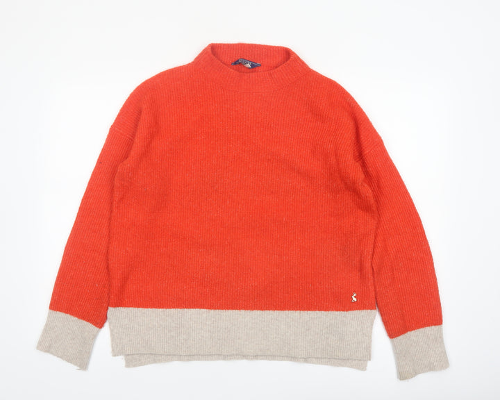 Joules Women's Orange Mock Neck Wool Blend Pullover Jumper Size 12