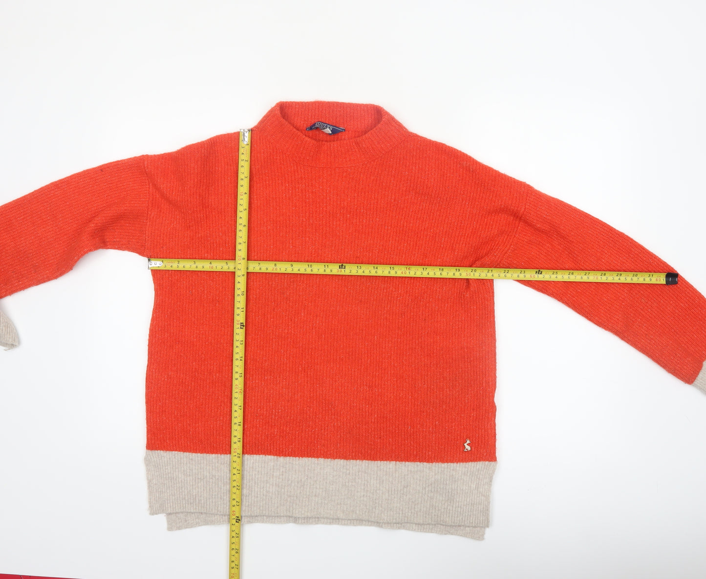 Joules Women's Orange Mock Neck Wool Blend Pullover Jumper Size 12