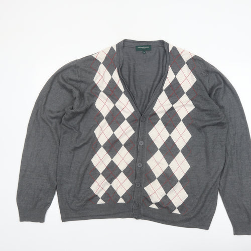 Greenwoods Mens Grey Argyle V-Neck Button Cardigan XL