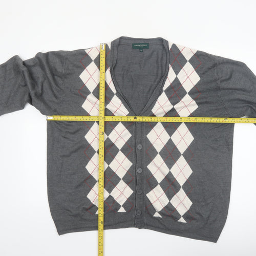 Greenwoods Mens Grey Argyle V-Neck Button Cardigan XL