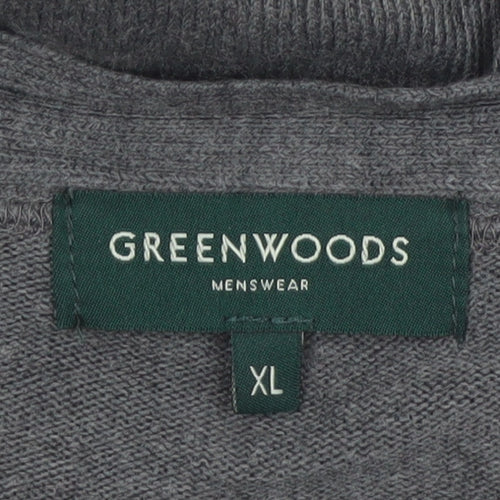 Greenwoods Mens Grey Argyle V-Neck Button Cardigan XL