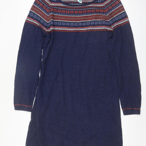 Weird Fish Womens Blue Fair Isle Knit Jumper Dress Size 14
