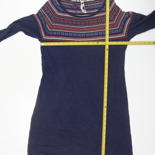 Weird Fish Womens Blue Fair Isle Knit Jumper Dress Size 14