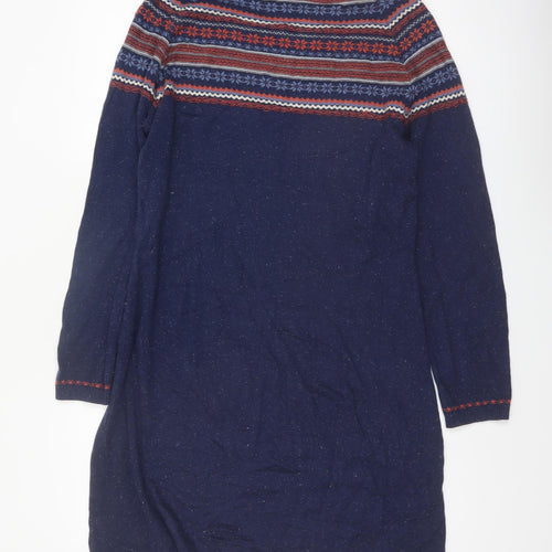 Weird Fish Womens Blue Fair Isle Knit Jumper Dress Size 14