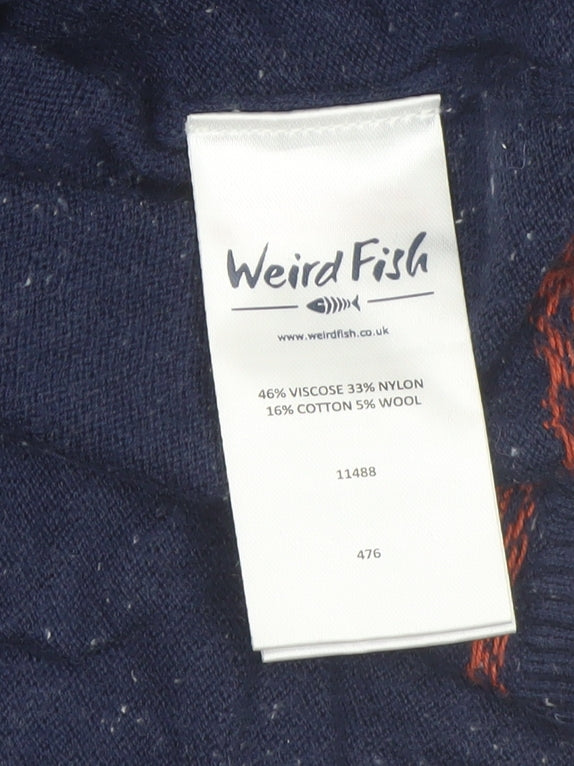 Weird Fish Womens Blue Fair Isle Knit Jumper Dress Size 14