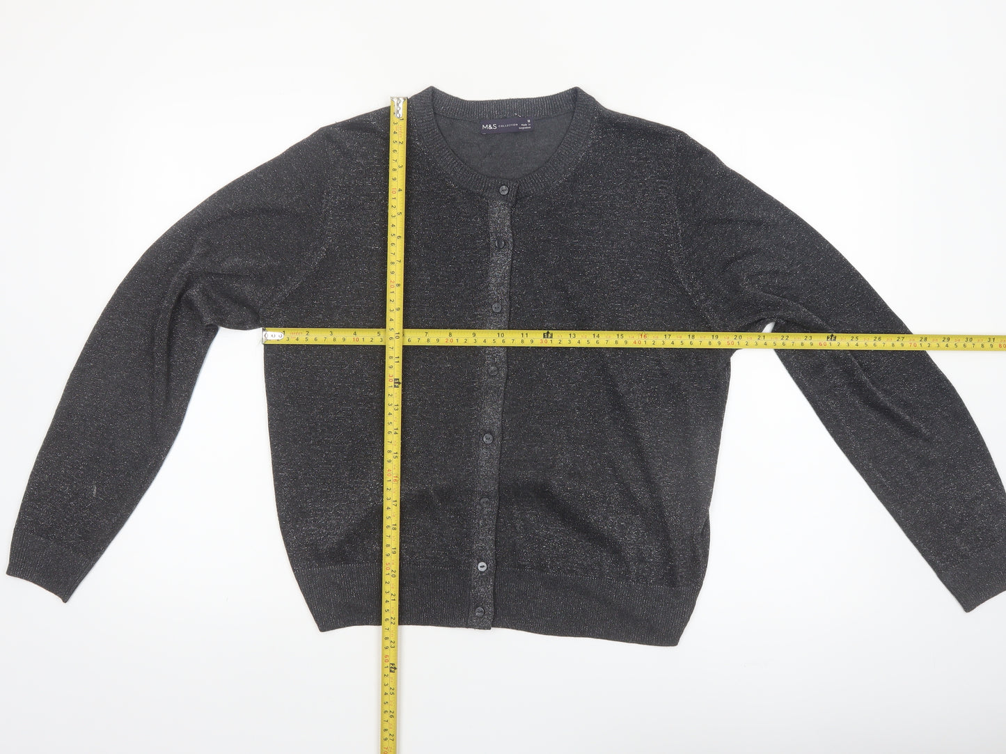 Marks and Spencer Womens Black Glitter Cardigan Size 18 Knit