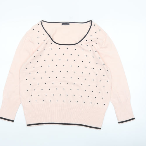 Roman Women's Pink Polka Dot Scoop Neck 3/4 Sleeve Jumper Size 20