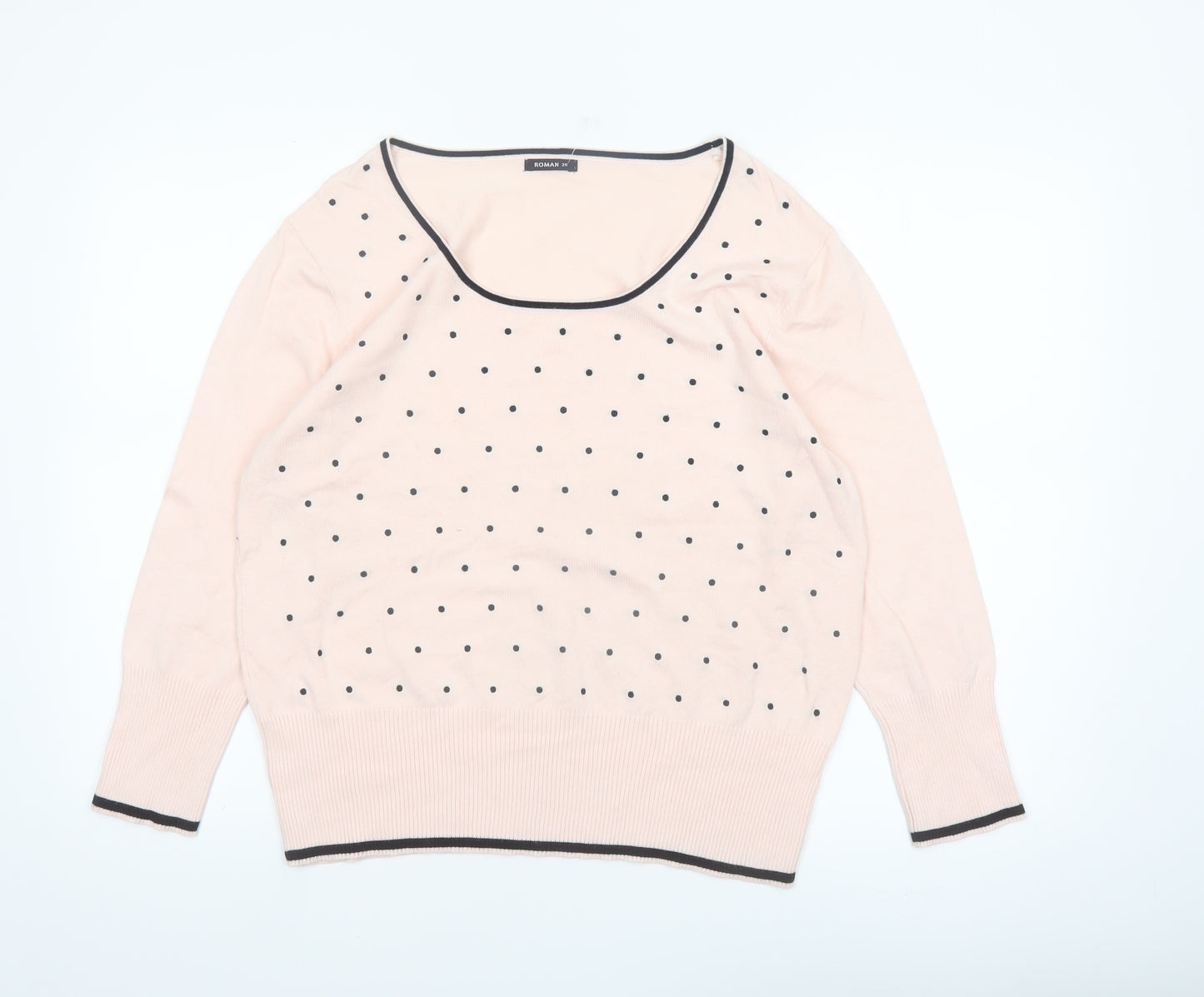Roman Women's Pink Polka Dot Scoop Neck 3/4 Sleeve Jumper Size 20