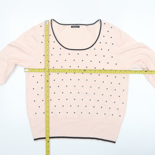 Roman Women's Pink Polka Dot Scoop Neck 3/4 Sleeve Jumper Size 20