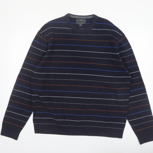 Marks and Spencer Men's Blue Striped Cotton Blend Pullover Jumper XL