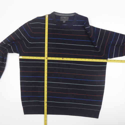 Marks and Spencer Men's Blue Striped Cotton Blend Pullover Jumper XL
