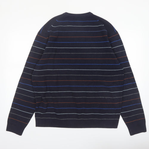 Marks and Spencer Men's Blue Striped Cotton Blend Pullover Jumper XL