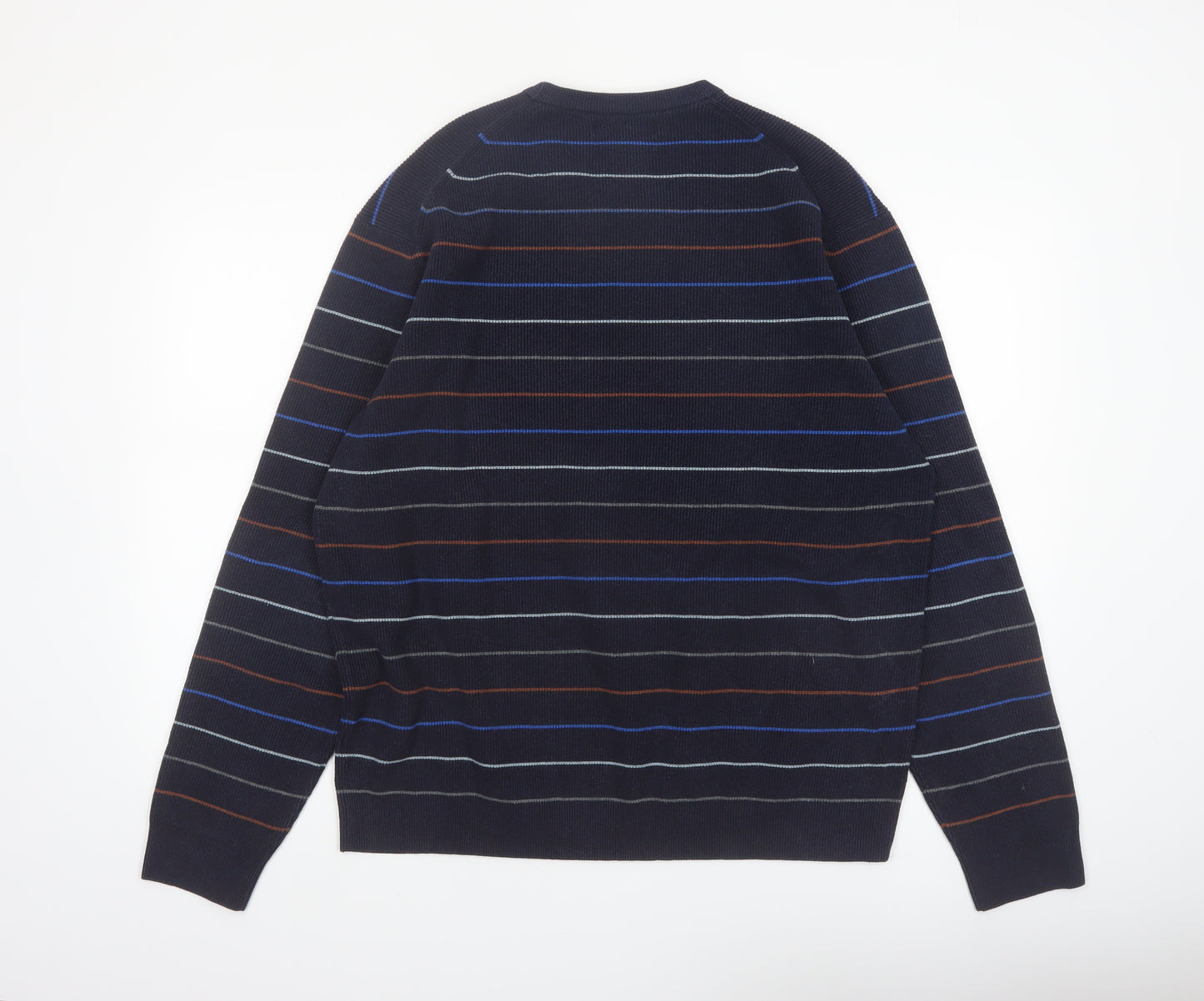 Marks and Spencer Men's Blue Striped Cotton Blend Pullover Jumper XL