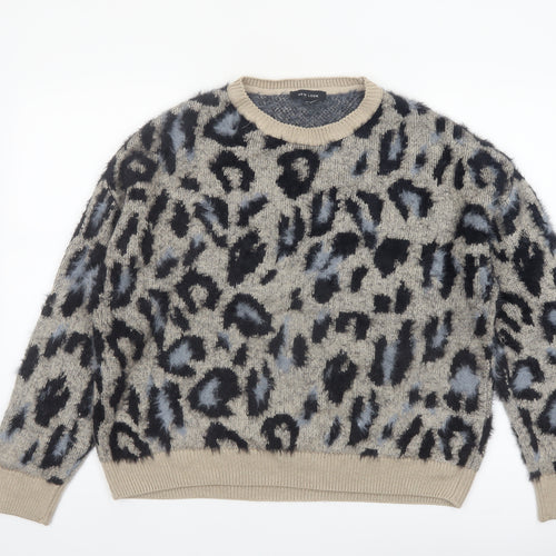New Look Womens Beige Leopard Print Chunky Knit Jumper M