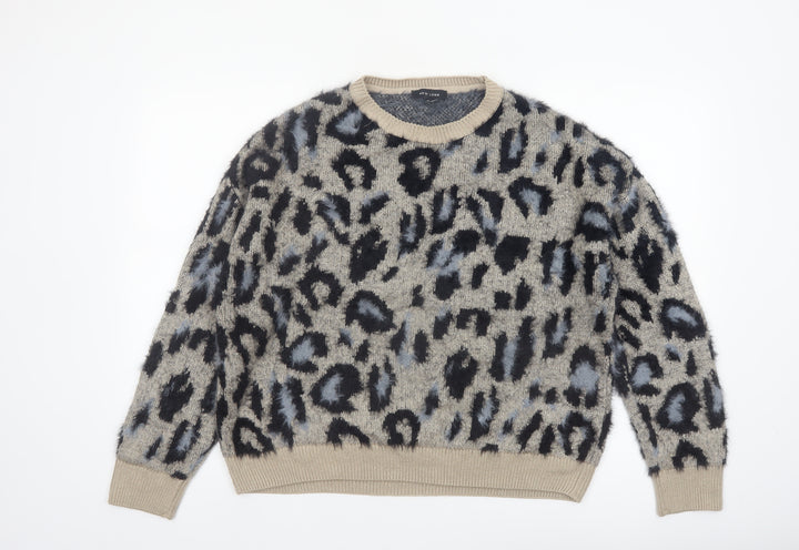 New Look Womens Beige Leopard Print Chunky Knit Jumper M