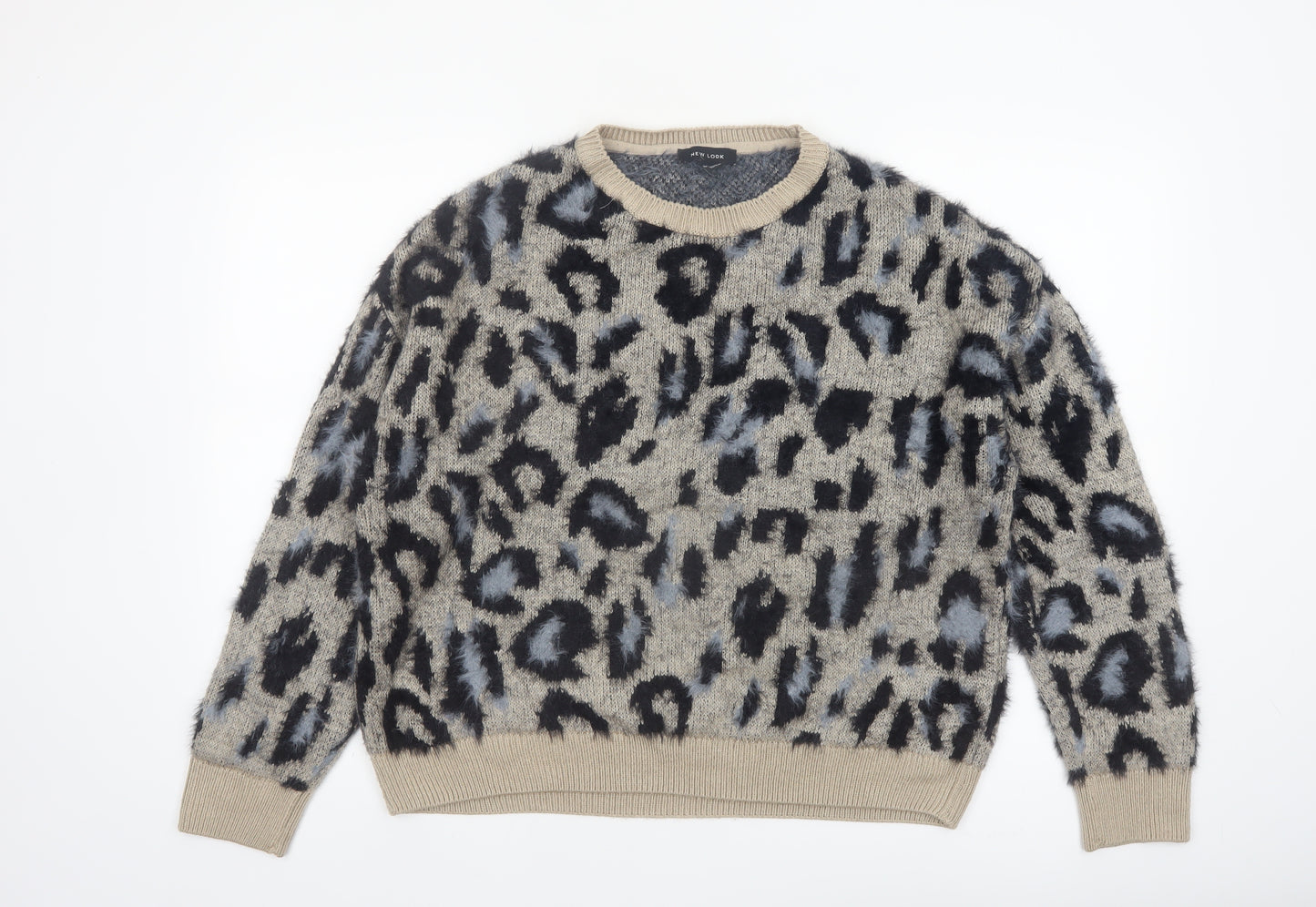 New Look Womens Beige Leopard Print Chunky Knit Jumper M