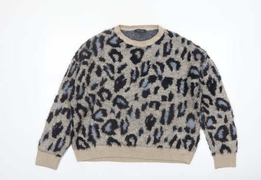 New Look Womens Beige Leopard Print Chunky Knit Jumper M