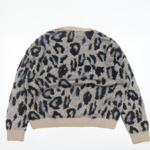 New Look Womens Beige Leopard Print Chunky Knit Jumper M