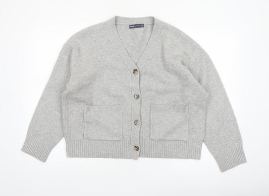 Marks and Spencer Women Grey L V-Neck Button Knit Cardigan