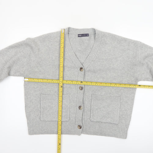 Marks and Spencer Women Grey L V-Neck Button Knit Cardigan