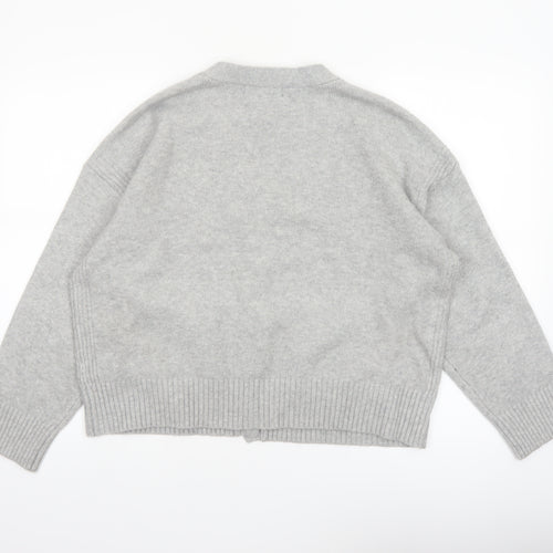 Marks and Spencer Women Grey L V-Neck Button Knit Cardigan