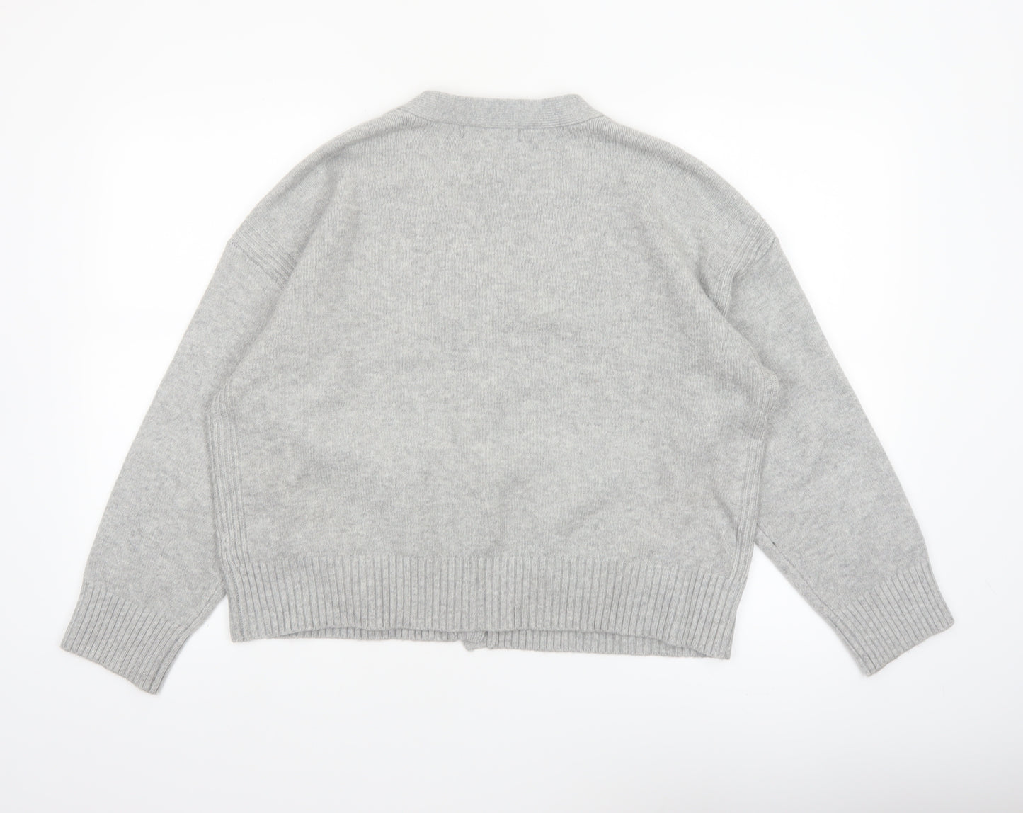 Marks and Spencer Women Grey L V-Neck Button Knit Cardigan