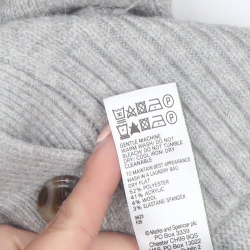 Marks and Spencer Women Grey L V-Neck Button Knit Cardigan