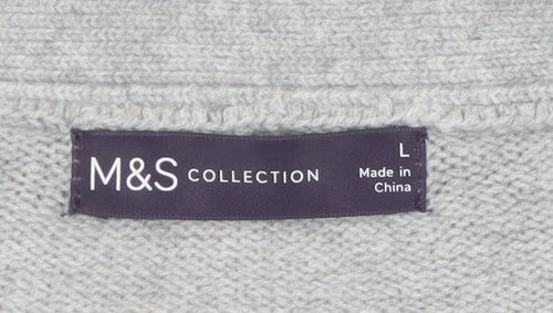 Marks and Spencer Women Grey L V-Neck Button Knit Cardigan
