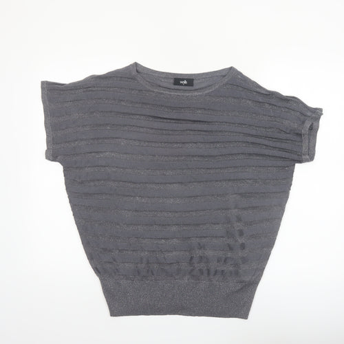 Wallis Women's Grey Metallic Knit Short Sleeve Blouse M