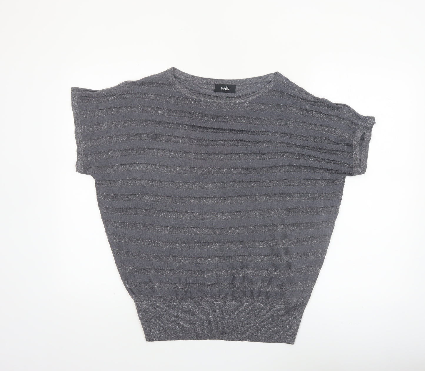 Wallis Women's Grey Metallic Knit Short Sleeve Blouse M