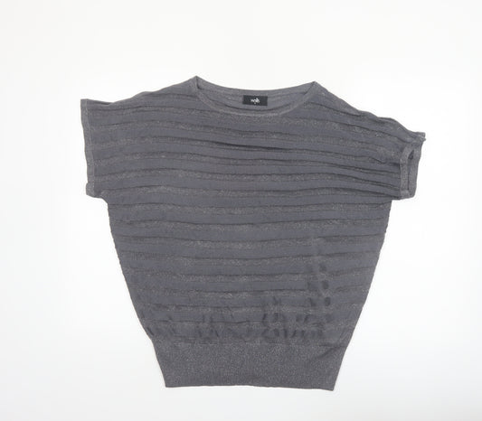 Wallis Women's Grey Metallic Knit Short Sleeve Blouse M