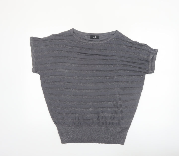 Wallis Women's Grey Metallic Knit Short Sleeve Blouse M