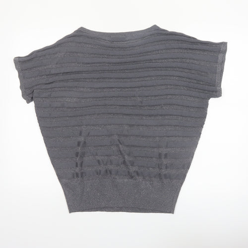 Wallis Women's Grey Metallic Knit Short Sleeve Blouse M