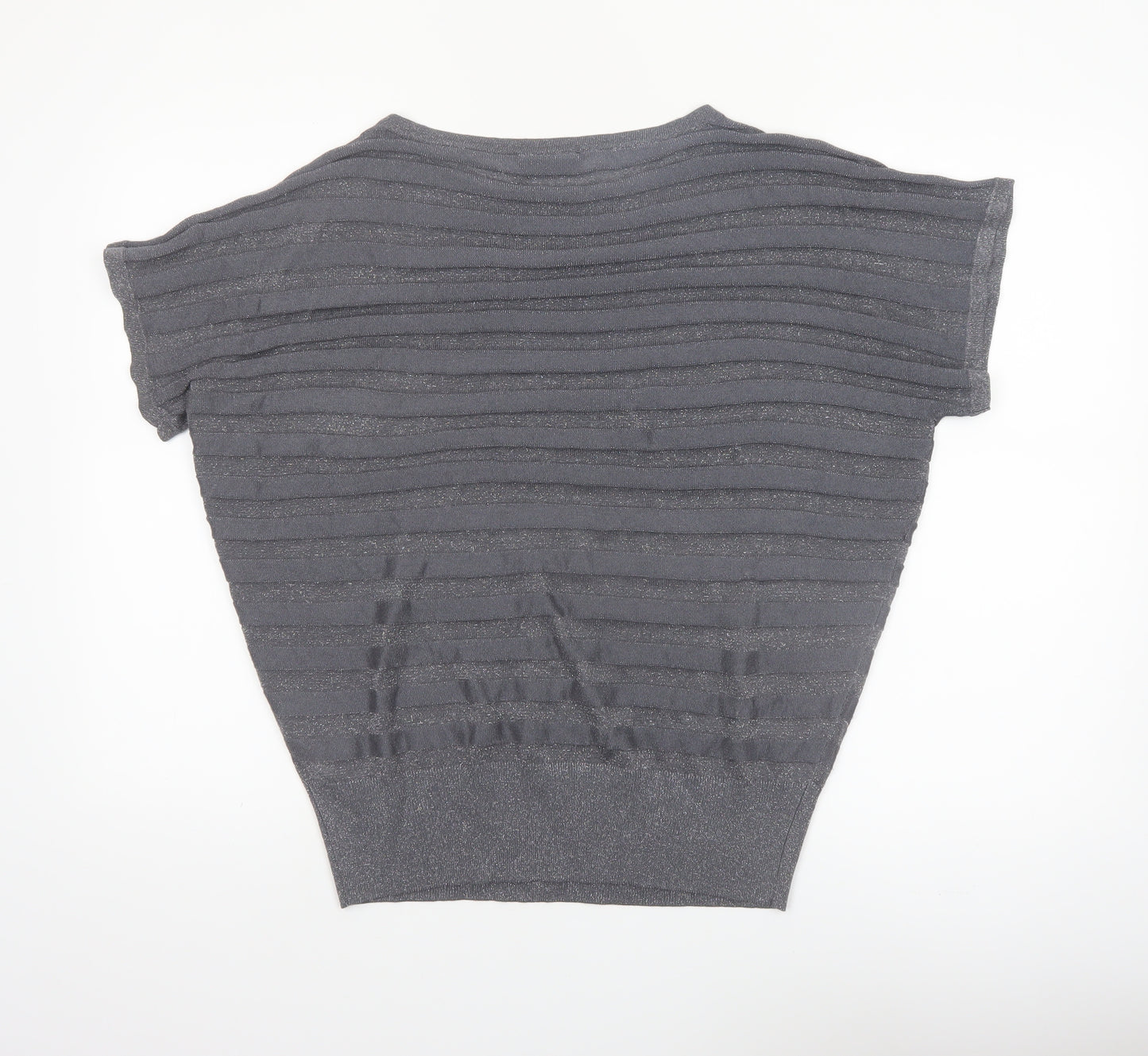 Wallis Women's Grey Metallic Knit Short Sleeve Blouse M