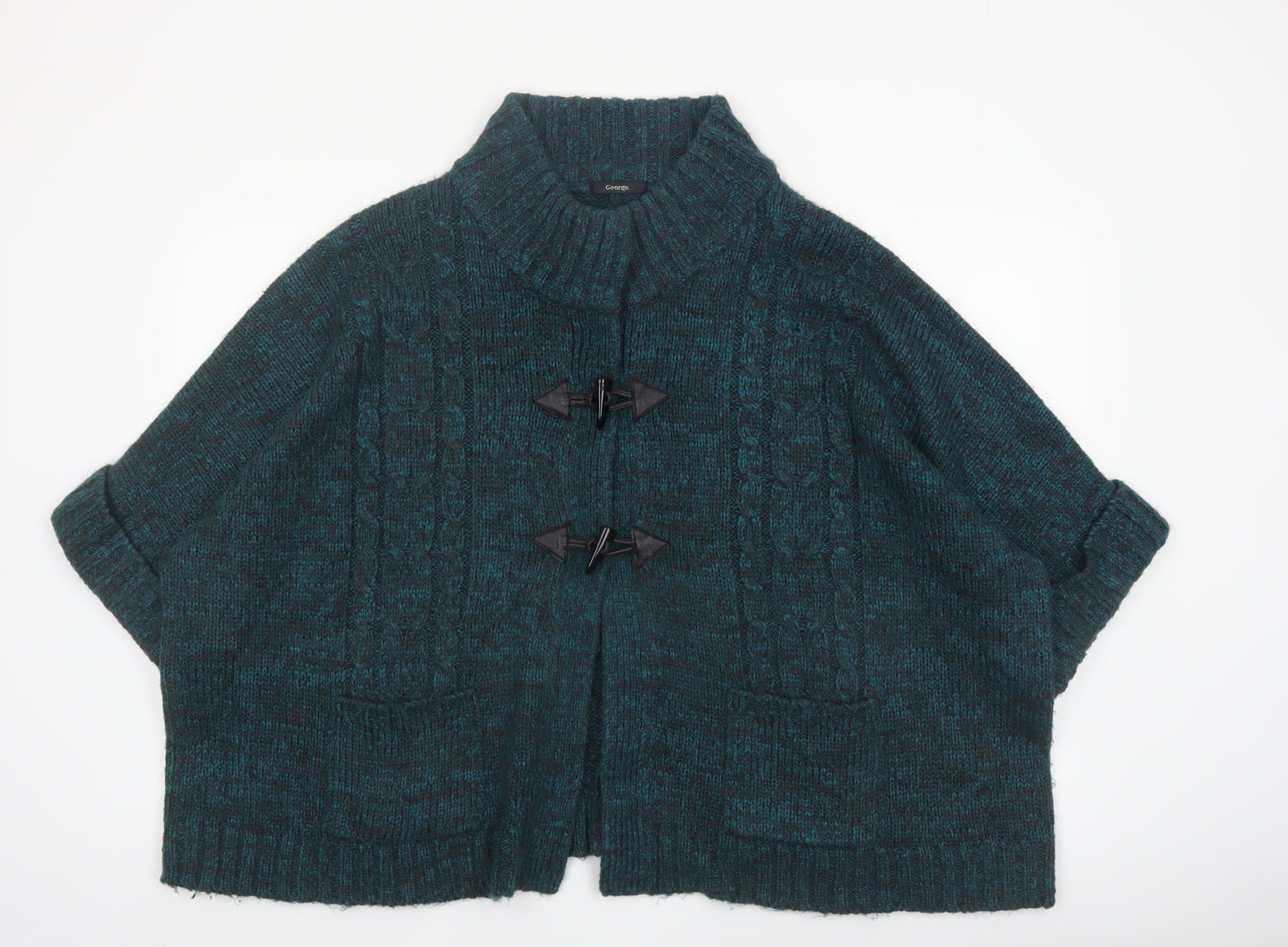 George Women’s Green Cable Knit Cardigan UK 24 Acrylic Roll Neck