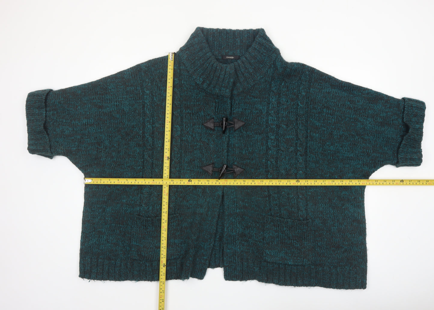 George Women’s Green Cable Knit Cardigan UK 24 Acrylic Roll Neck