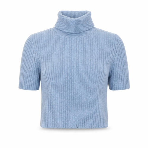 Zara Women Blue Roll Neck Short Sleeve Rib Knit Jumper M