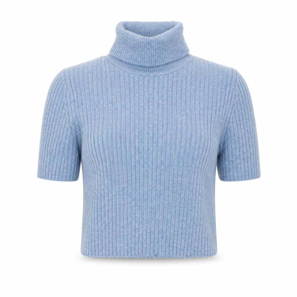 Zara Women Blue Roll Neck Short Sleeve Rib Knit Jumper M