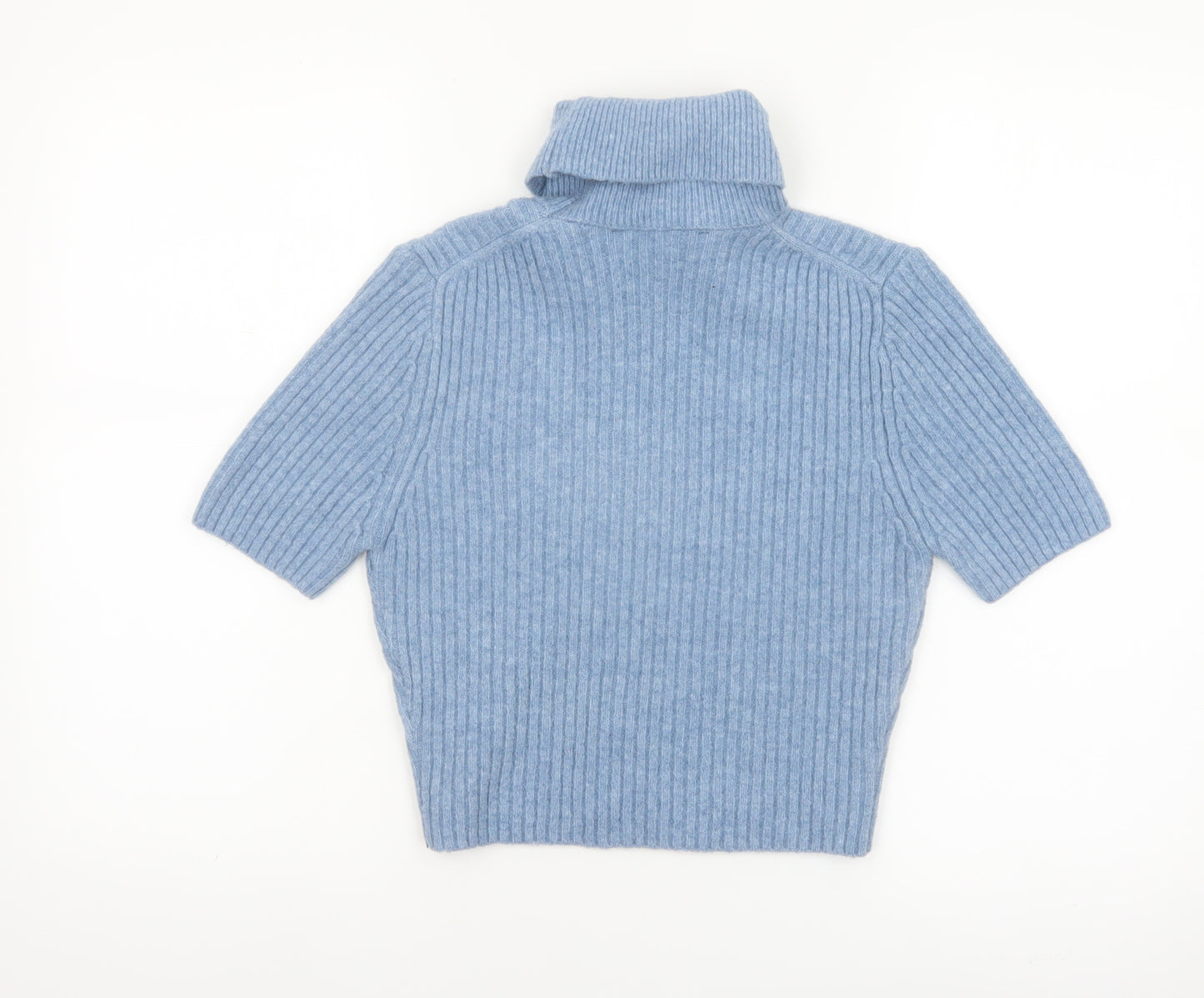 Zara Women Blue Roll Neck Short Sleeve Rib Knit Jumper M