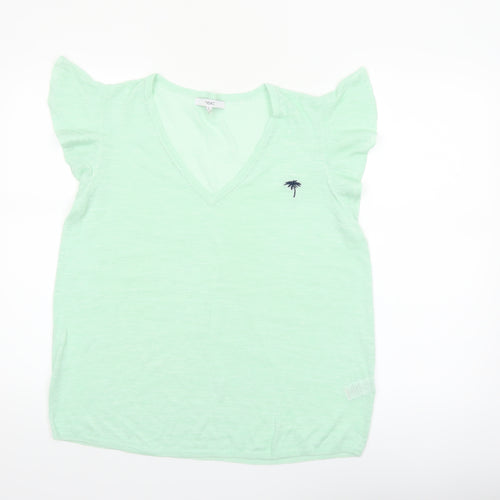 Next Women Green V-Neck Short Sleeve Linen Blend T-Shirt Size 14
