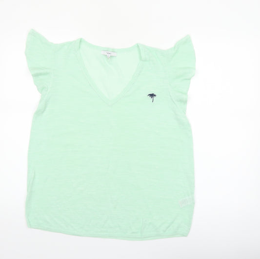 Next Women Green V-Neck Short Sleeve Linen Blend T-Shirt Size 14