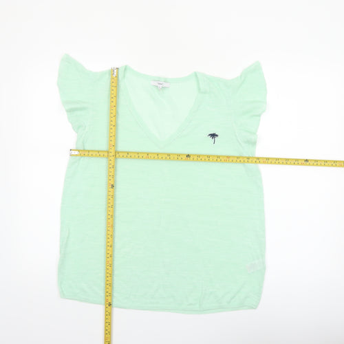 Next Women Green V-Neck Short Sleeve Linen Blend T-Shirt Size 14