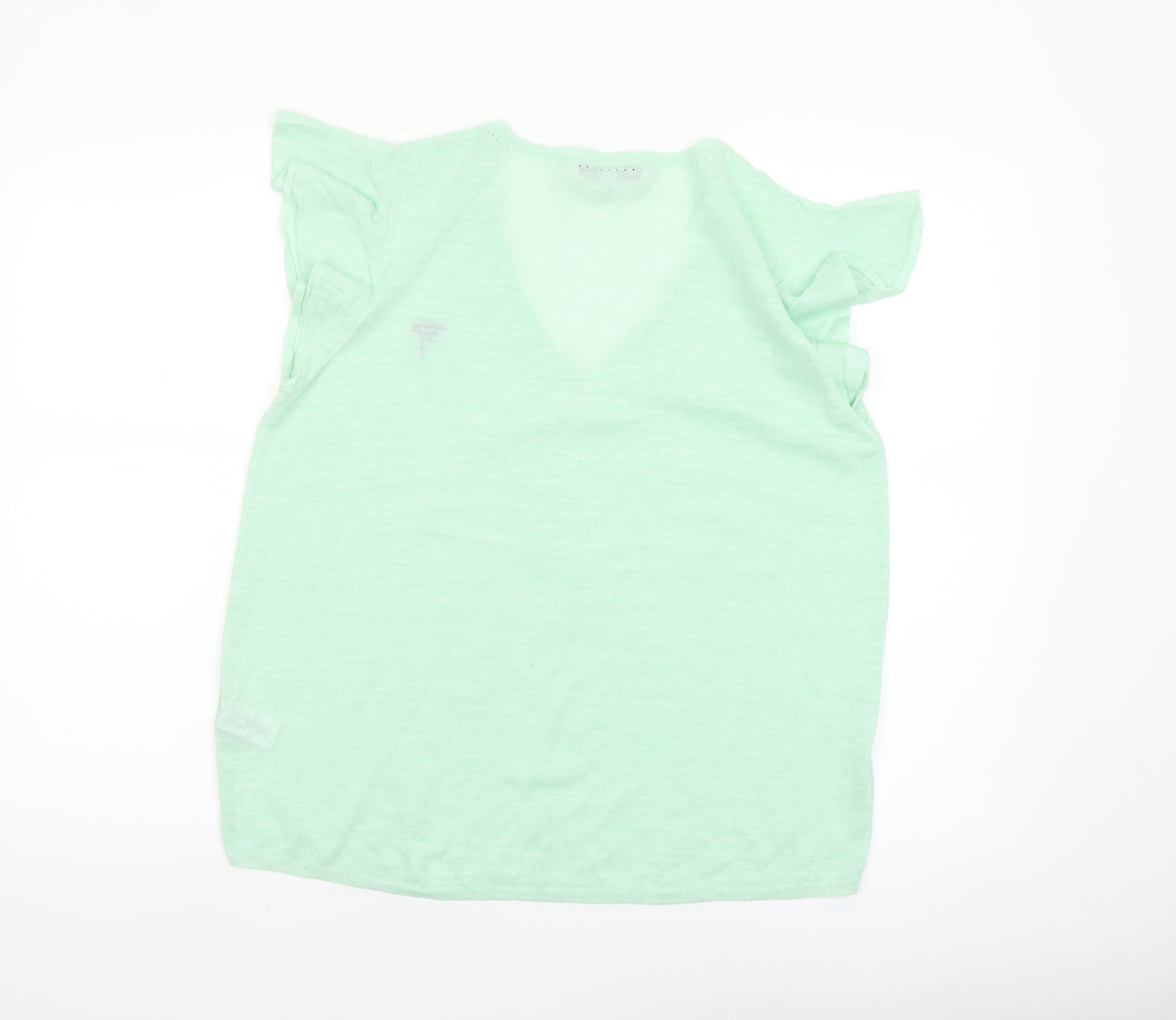 Next Women Green V-Neck Short Sleeve Linen Blend T-Shirt Size 14