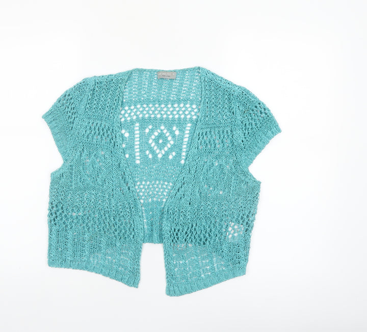 Marks and Spencer Women Blue Size 16 Open Knit Short Sleeve Cardigan