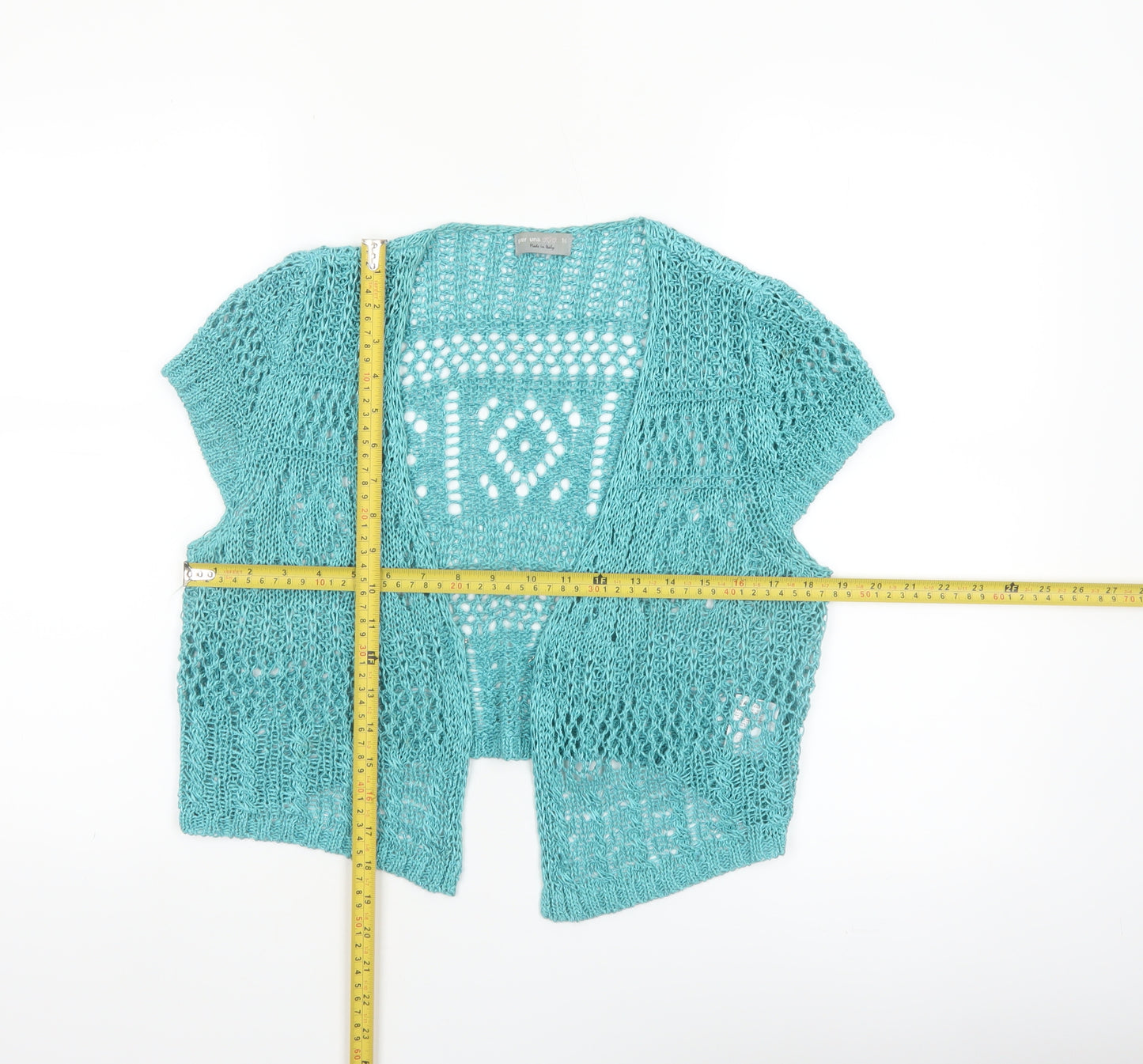 Marks and Spencer Women Blue Size 16 Open Knit Short Sleeve Cardigan