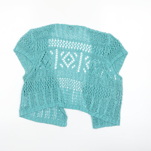 Marks and Spencer Women Blue Size 16 Open Knit Short Sleeve Cardigan