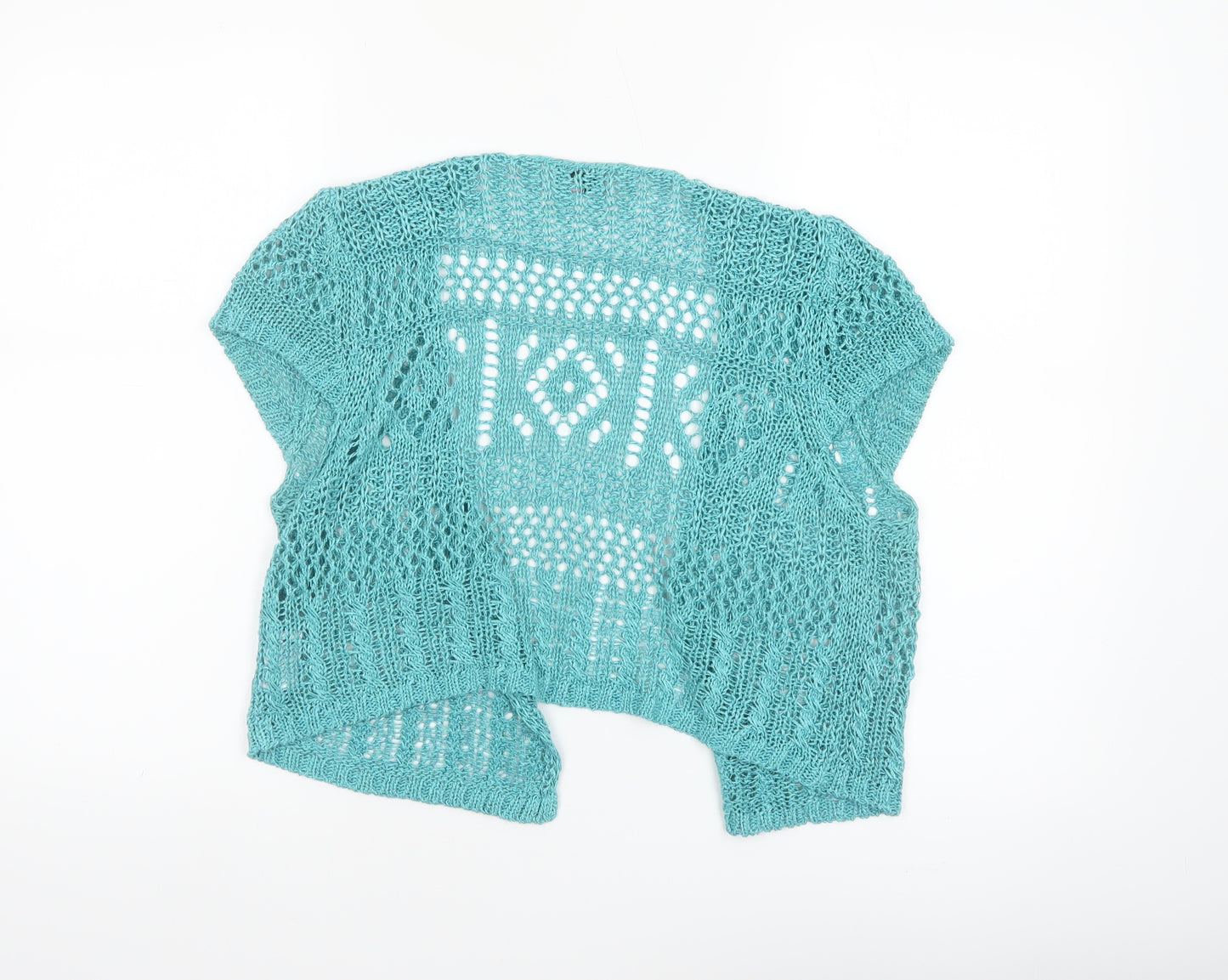 Marks and Spencer Women Blue Size 16 Open Knit Short Sleeve Cardigan