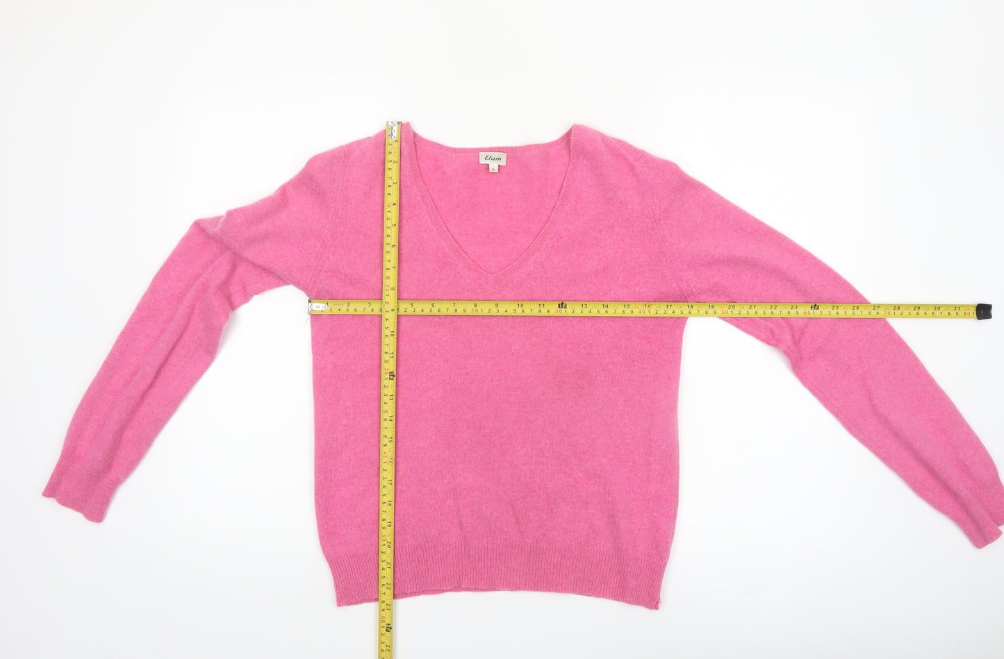 Etam Women’s Pink 100% Cashmere V-Neck Jumper L
