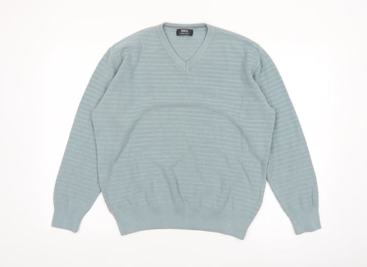 Marks and Spencer Mens Blue V-Neck Pullover Jumper Size L