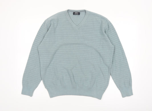 Marks and Spencer Mens Blue V-Neck Pullover Jumper Size L